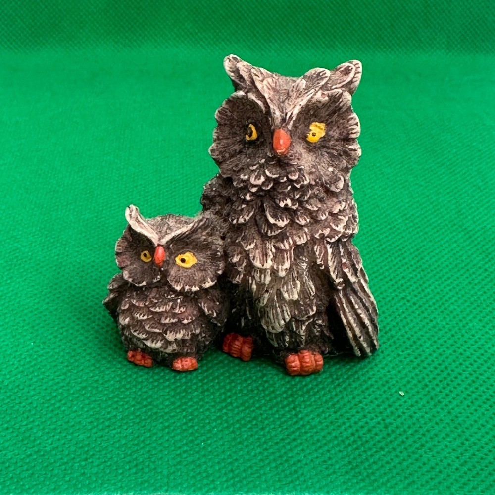 Vintage Style Resin Owl Family Figurine Mother and‎ Baby Owlet Woodland Decor